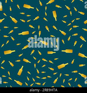 Senza fine motivo di belle bottiglie di birra di vetro gialle con gustosa birra leggera alcolica, magra di luppolo schiumosa su sfondo verde. Illustrazione del vettore Illustrazione Vettoriale