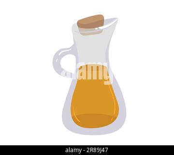 olio in bottiglia di vetro isolato su bianco. Illustrazione vettoriale in stile piatto. Olio naturale vergine. Olio di semi Illustrazione Vettoriale