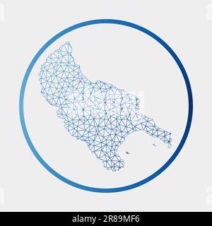 Isola di Zante icona. Mappa della rete dell'isola. Cartello circolare di Zante con anello sfumato. Tecnologia, internet, rete, concetto di telecomunicazione. V Illustrazione Vettoriale