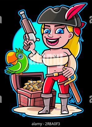Taglio della silhouette del capitano di una nave pirata in un cappello con cranio e crossbones. Pirata bearded in un cappello. Illustrazione Vettoriale