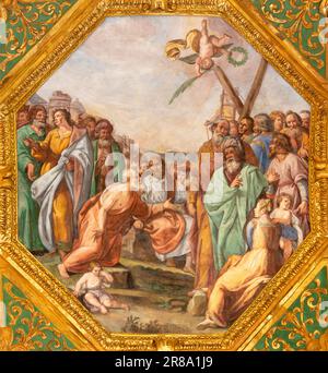 GENOVA, ITALIA - 6 MARZO 2023: La scena dell'affresco dalla vita di San Andrea Apostolo della Basilica della Santissima Annunziata del Vastato Foto Stock