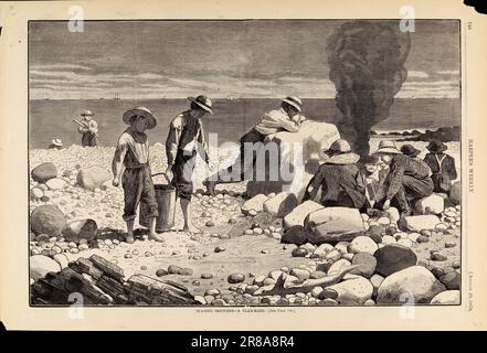 Schizzi sul mare--Un Clam-Bake, da Harper's Weekly, 23 agosto 1873 1873 da Winslow Homer, Boston, ma nato 1836-Ded Prout's Neck, ME 1910 Foto Stock