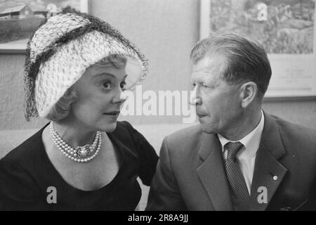 Corrente 39-2-1960 : l'oro vecchio luccica sul siero. Kongsbergethylene è abbastanza buono, assicura Birger Ruud.Sonja Henie piuttosto parlare delle sue opere non figurative dipinti e sulla grande mostra che avrà. Così tanto oro olimpico non è mai stato raccolto in questo paese come a Mysen ieri notte 30 agosto. In quella notte storica, l'Olympiaklubben è stata fondata da Sonja Henie, che si è eletta presidente perché era l'unica ragazza d'oro in ogni senso. Solo i medagliatori olimpici possono unirsi a questo club molto esclusivo. Foto: Sverre A. Børretzen / Aktuell / NTB Foto Stock