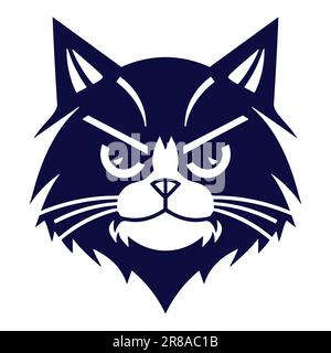 Modello di logo vettoriale viso gatto freddo, isolato su sfondo bianco. Illustrazione Vettoriale