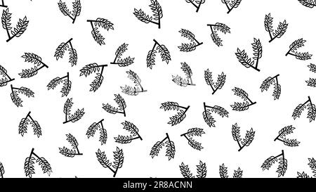 Struttura senza cuciture di rami di pianta nera con foglie e steli di bel malto naturale utilizzato nella produzione della birra su sfondo bianco Illustrazione Vettoriale