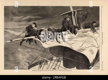 Inverno al mare--prendendo in vela al largo della costa, da Harper's Weekly, 16 gennaio 1869 1869 da Winslow Homer, nato Boston, ma 1836-morto Prout's Neck, ME 1910 Foto Stock