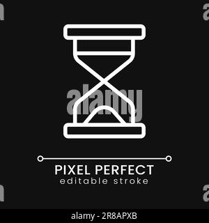 Pixel clessidra perfetta icona lineare bianca per il tema scuro Illustrazione Vettoriale
