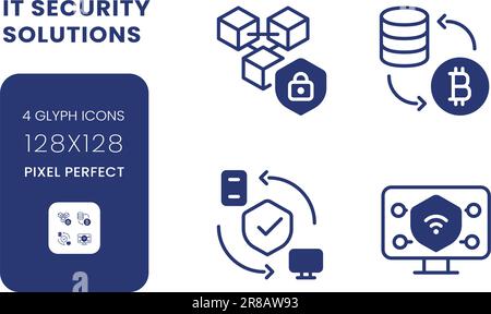 Pacchetto icone desktop nere per soluzioni per la privacy dei dati Illustrazione Vettoriale