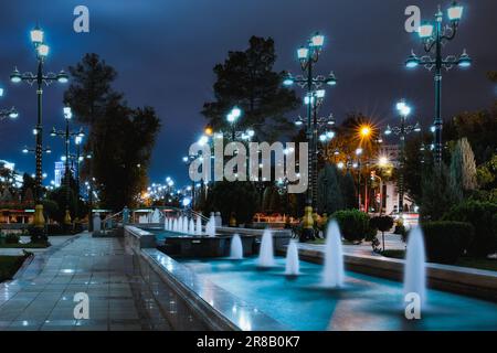 Parco pubblico di Inspiration Square di notte, Ashgabat. Foto Stock