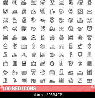 set di 100 icone letto. Illustrazione di 100 icone del letto insieme di vettori isolato su sfondo bianco Illustrazione Vettoriale
