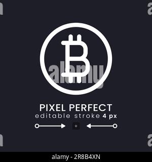 Bitcoin bianco lineare icona sul desktop in nero Illustrazione Vettoriale