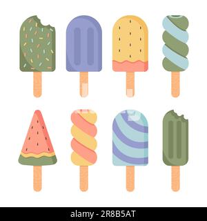 Set di gustosi gelati. Illustrazione Vettoriale