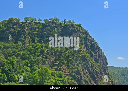 Loreley Rock vicino a St. Goarshausen, Medio Reno, Renania-Palatinato, Germania Foto Stock