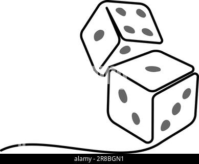 Due dadi da casinò. Stile di disegno continuo a una linea. Illustrazione vettoriale. Disegno di contorno dei dadi di gioco. Illustrazione Vettoriale