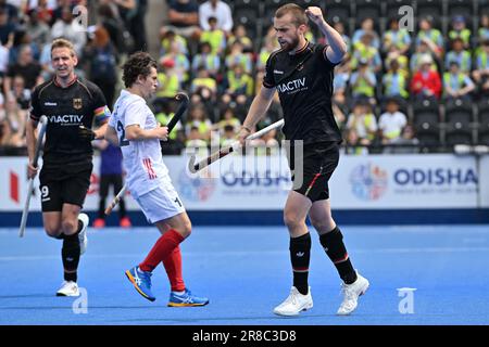 Londra, Inghilterra il 20 giugno 2023. La Germania festeggia Raphael Hartkopf del gol tedesco durante la partita della FIH Pro League 2022/23 tra GB Men e Germany Men al Lee Valley Hockey & Tennis Centr, Londra, Inghilterra, il 20 giugno 2023. Foto di Phil Hutchinson. Solo per uso editoriale, licenza richiesta per uso commerciale. Non è utilizzabile nelle scommesse, nei giochi o nelle pubblicazioni di un singolo club/campionato/giocatore. Credit: UK Sports Pics Ltd/Alamy Live News Foto Stock