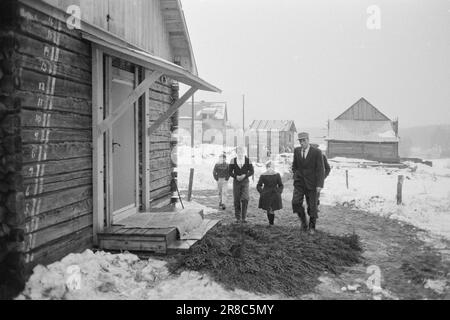 Attuale 2-8-1960: Il Grense cresce insieme nel mezzo del confine tra Norvegia e Svezia, la piccola cappella rappresenta una sfida per tutte le divisioni artificiali. Per i sitters su questi bordi, il confine è nient'altro che una strada larga dieci metri attraverso la foresta. Hanno la stessa distanza dalla più vicina località densamente popolata in Svezia come in Norvegia. Foto: Sverre A. Børretzen / Aktuell / NTB ***FOTO NON ELABORATA*** Foto Stock