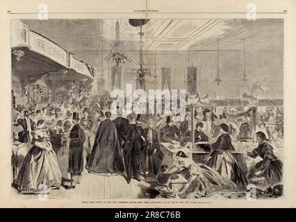 Grande Fiera data alla City Assembly Rooms, New York, 1861 dicembre, in aiuto della città poveri, da Harper's Weekly, 28 dicembre 1861 1861 da Winslow Homer, nato Boston, ma 1836-deed Prout's Neck, ME 1910 Foto Stock