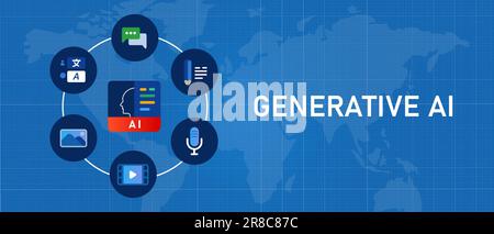 L'intelligenza artificiale generativa ha generato immagini video art audio creato dalla tecnologia di intelligenza artificiale Illustrazione Vettoriale