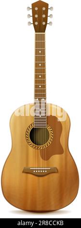 3d icona vettoriale realistica. Chitarra acustica in legno. Isolato su sfondo bianco. Illustrazione Vettoriale