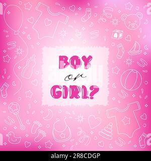 Il sesso rivela la bandiera quadrata del ragazzo del partito o della ragazza rosa della priorità bassa per l'acquazzone del bambino. Illustrazione Vettoriale