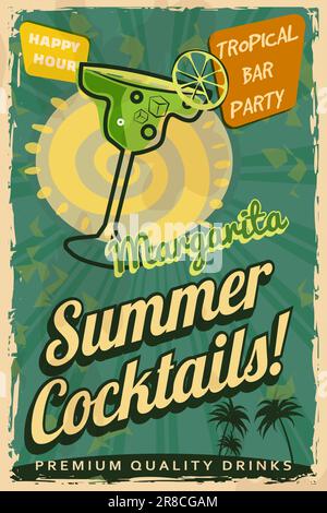 Margarita cocktail retro poster. Sala cocktail, insegna vintage Illustrazione Vettoriale