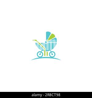 Logo baby Stroller. Illustrazione del vettore di colore blu del passeggino Illustrazione Vettoriale