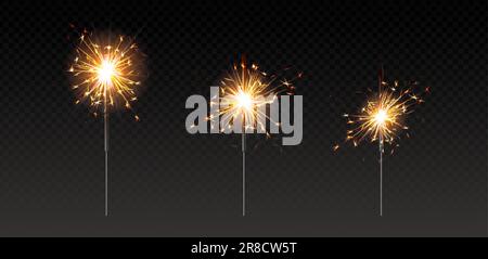 3d set di icone vettoriali realistiche. Candele di celebrazione, scintille. Bastoni da fuoco del Bengala. Isolato. Illustrazione Vettoriale