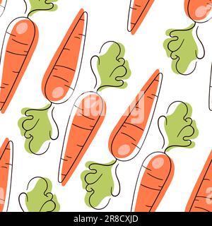 Carota modello piatto. Contorno disegnato a mano senza cuciture con carota. Illustrazione vettoriale Illustrazione Vettoriale