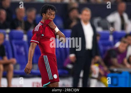 Gelsenkirchen, Germania. 20th giugno, 2023. GELSENKIRCHEN, GERMANIA - GIUGNO 20: Juan Cuadrado di Colombia reagisce durante la partita internazionale amichevole tra Germania e Colombia alla Veltins-Arena il 20 Giugno 2023 a Gelsenkirchen, Germania (Foto di Joris Verwijst/Orange Pictures) Credit: Orange Pics BV/Alamy Live News Foto Stock