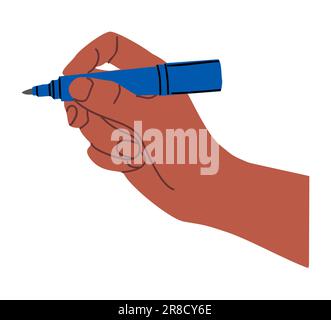 Penna con supporto per le mani, vettore lineare isolato su bianco. Illustrazione Vettoriale