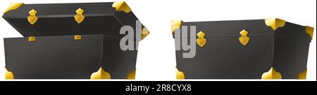 Icona vettore stile cartone animato. Scatola nera aperta e chiusa. Isolato su sfondo bianco. Illustrazione Vettoriale