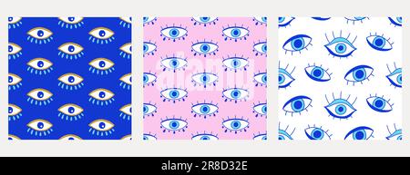 Evil Eye Patterns senza giunture Imposta sfondo vettoriale Illustrazione Vettoriale