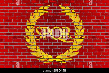 Bandiera lucente dell'Impero Romano su un muro di mattoni - illustrazione, bandiera storica dell'Impero Romano Illustrazione Vettoriale