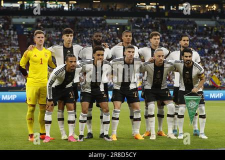 GELSENKIRCHEN - 20/06/2023, (Top row LR) portiere tedesco Marc-Andre ter Stegen, tedesco Kai Havertz, tedesco Antonio Rudiger, tedesco Malick Thiaw, tedesco Leon Goretzka, tedesco Emre Can, (prima fila LR) tedesco Leroy sane, Jamal Musiala di Germania,Robin Gosens di Germania Marius Wolf di Germania.Ilkay Gundogan di Germania durante l'amichevole incontro internazionale tra Germania e Colombia alla Veltins-Arena il 20 giugno 2023 a Gelsenkirchen, Germania. AP | Dutch Height | BART STOUTJESDYK Foto Stock