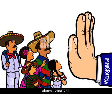 Una mano che simboleggia la prevenzione dell'immigrazione clandestina, dei rifugiati e dei richiedenti asilo messicani dall'ingresso nel paese. Foto Stock