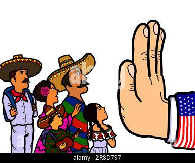 Una mano che simboleggia la prevenzione dell'immigrazione clandestina, dei rifugiati e dei richiedenti asilo messicani dall'ingresso nel paese. Foto Stock