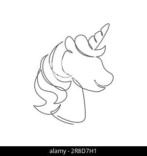 Unicorno una linea disegnata su sfondo bianco Illustrazione Vettoriale
