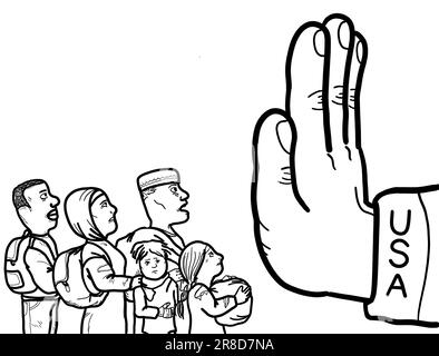 Una mano che simboleggia la prevenzione dell'immigrazione clandestina, dei rifugiati e dei richiedenti asilo dall'ingresso nel paese. Foto Stock