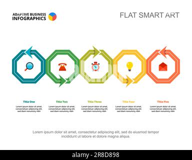 Modello di diapositiva del flusso di lavoro a cinque punti Illustrazione Vettoriale