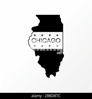 Logo design graphic concept creativo astratto premium free Vector stock mappe di Chicago semplici e uniche con nome. Collegato al punto di riferimento della nazione americana Illustrazione Vettoriale