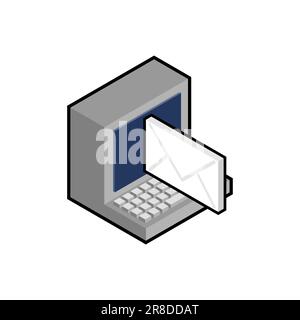 E-mail e computer. Le lettere escono dal computer portatile. Il concetto di posta in arrivo Illustrazione Vettoriale