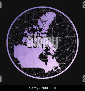Icona Canada. Mappa poligonale vettoriale del paese. Icona del Canada in stile geometrico. La mappa del paese con basso polygradient viola su sfondo scuro. Illustrazione Vettoriale