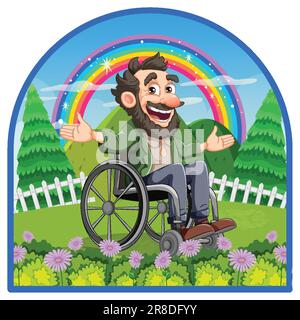 Persona disabili su una sedia a rotelle al parco illustrazione Illustrazione Vettoriale
