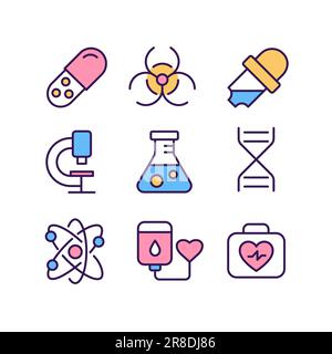 Insieme di icone di colore RGB perfette per pixel correlate alla scienza Illustrazione Vettoriale