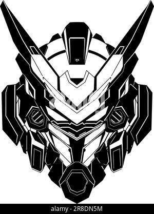 icona mecha in un cerchio in nero su bianco Illustrazione Vettoriale
