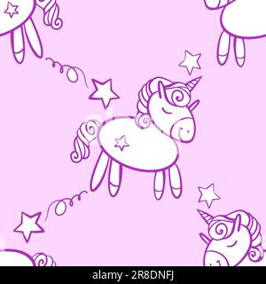 simpatico disegno vettoriale senza cuciture con unicorni e stelle Illustrazione Vettoriale