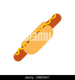 Delizioso hot dog gustoso e gustoso con mostarda, icona del fast food. Illustrazione vettoriale in stile cartoon piatto minimo isolato su sfondo bianco Illustrazione Vettoriale