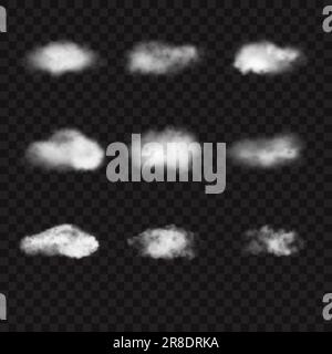 Set di illustrazioni vettoriali con nuvole realistiche. Illustrazione Vettoriale