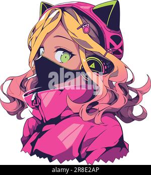 Graffiti manga ragazza in colori luminosi su bianco Illustrazione Vettoriale