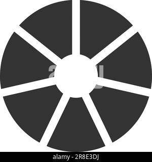 Modello grafico a ciambella o a torta. Cerchio diviso in 7 parti uguali. Diagrammi delle ruote con sette segmenti isolati su sfondo bianco. Illustrazione grafica vettoriale. Illustrazione Vettoriale